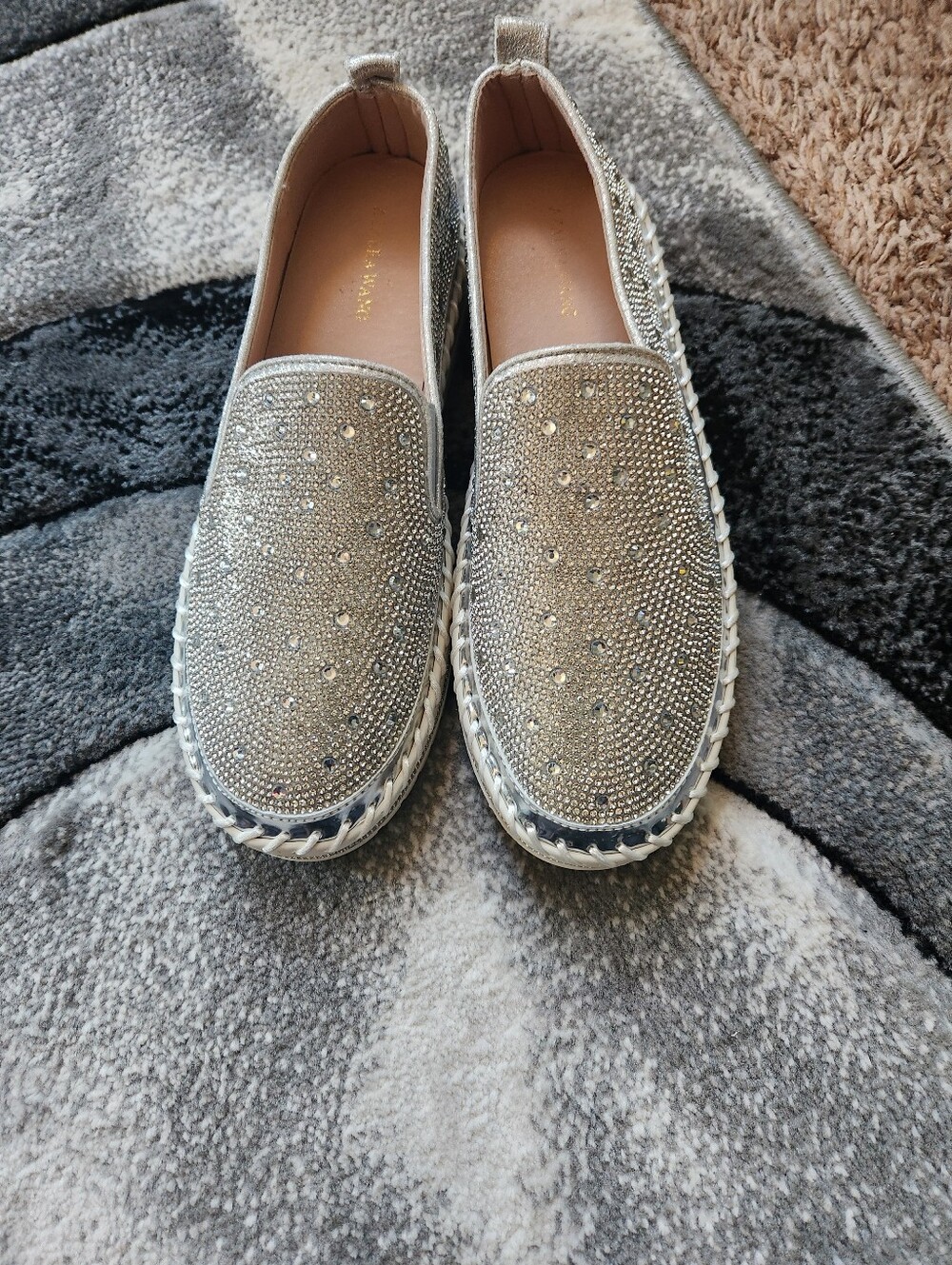 Azalea Wang Embellished Silver Slip-On Espadrille Sneakers